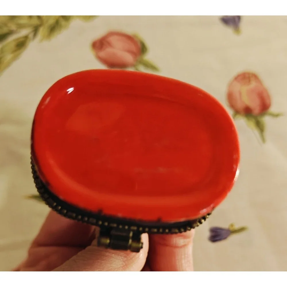 Vintage Black Scottie Dog Sitting on Red Tartan Trinket Box